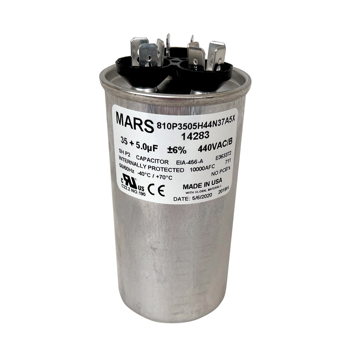 MARS USA 14283 35/5 MFD 440/370V Dual Motor Run Capacitor, Round - Edmondson Supply