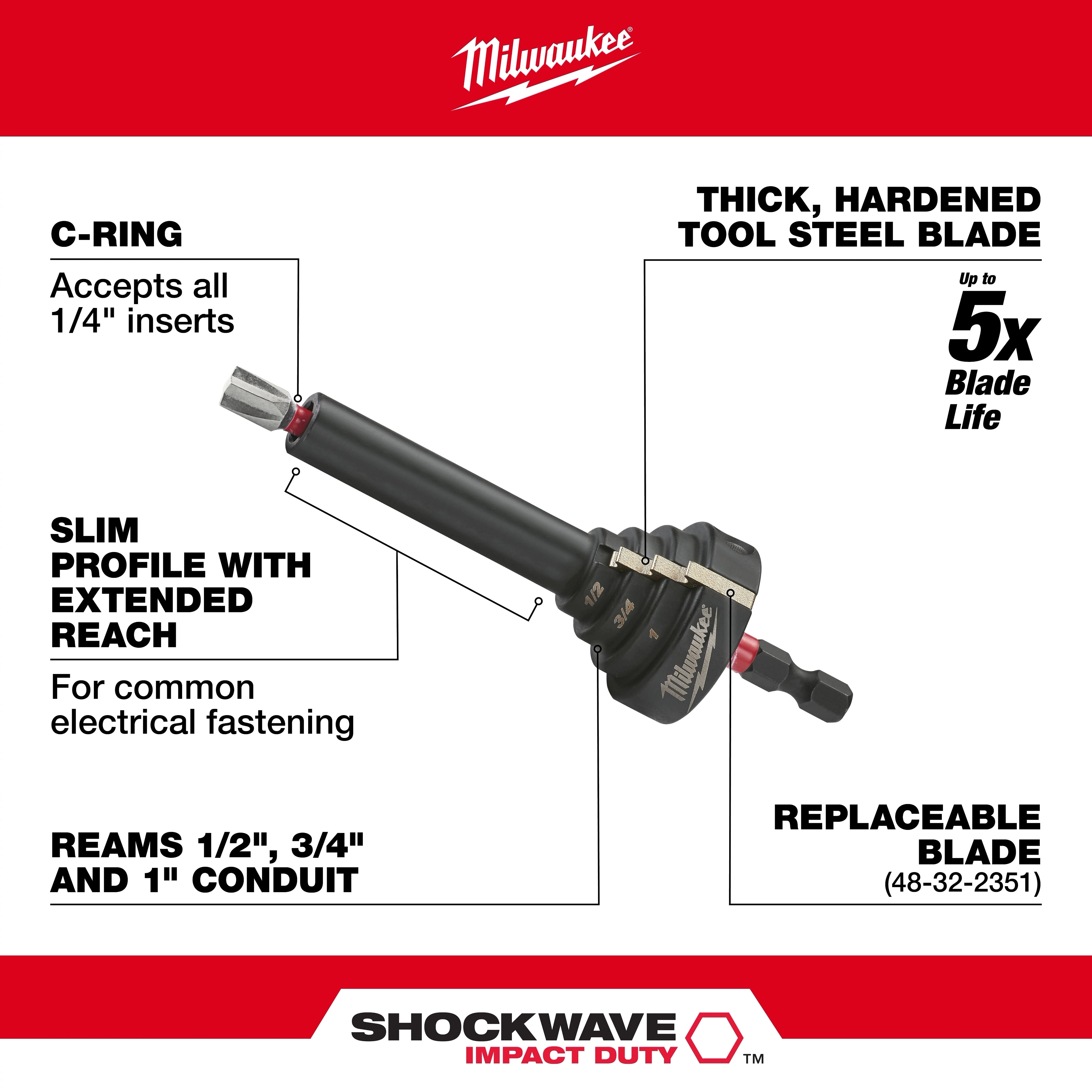 Milwaukee 48-32-2350 SHOCKWAVE™ Conduit Reaming Bit Holder - Edmondson Supply