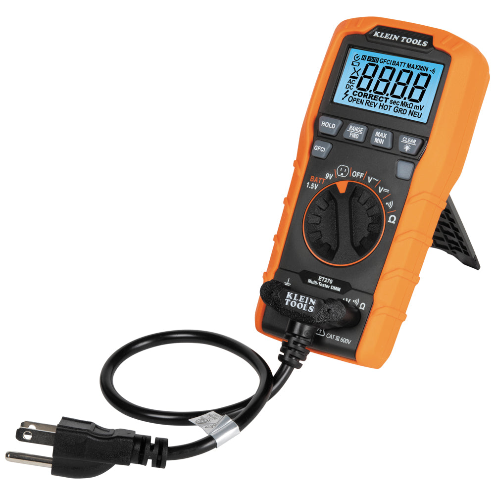 Klein Tools ET270 Digital Multi-Tester, Multimeter with Receptacle Tester - Edmondson Supply