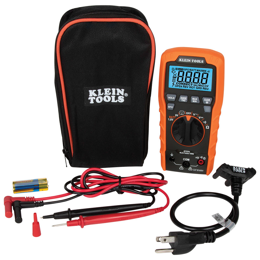 Klein Tools ET270 Digital Multi-Tester, Multimeter with Receptacle Tester - Edmondson Supply