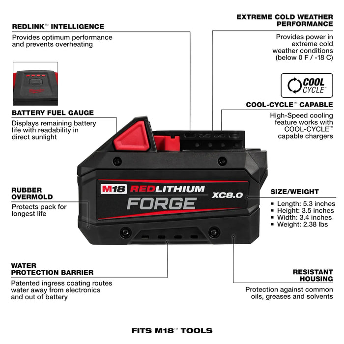 Milwaukee 48-11-1881 M18™ REDLITHIUM™ FORGE™ XC8.0 Battery Pack - Edmondson Supply