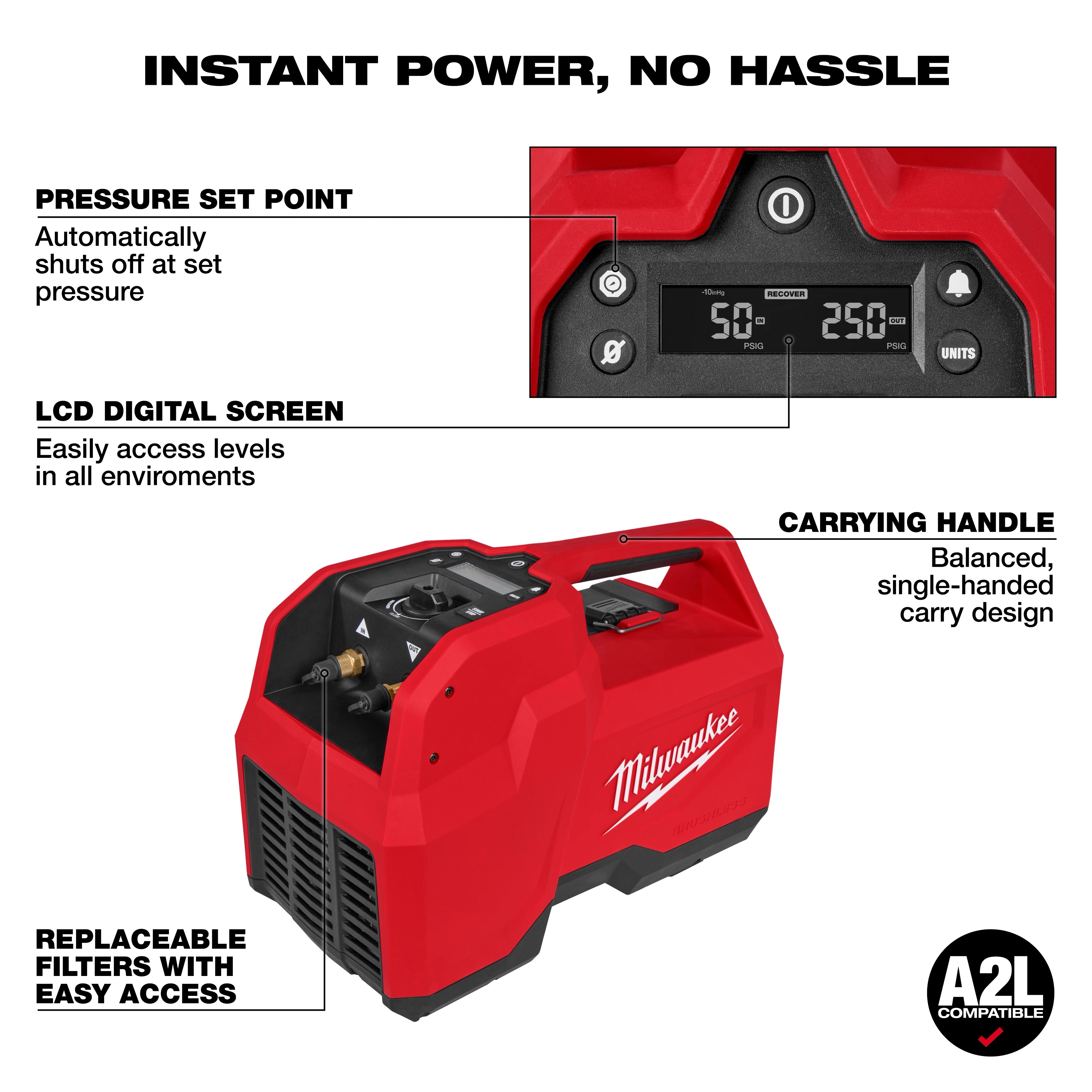 Milwaukee 2938-21 M18™ Brushless Refrigerant Recovery Machine - Edmondson Supply