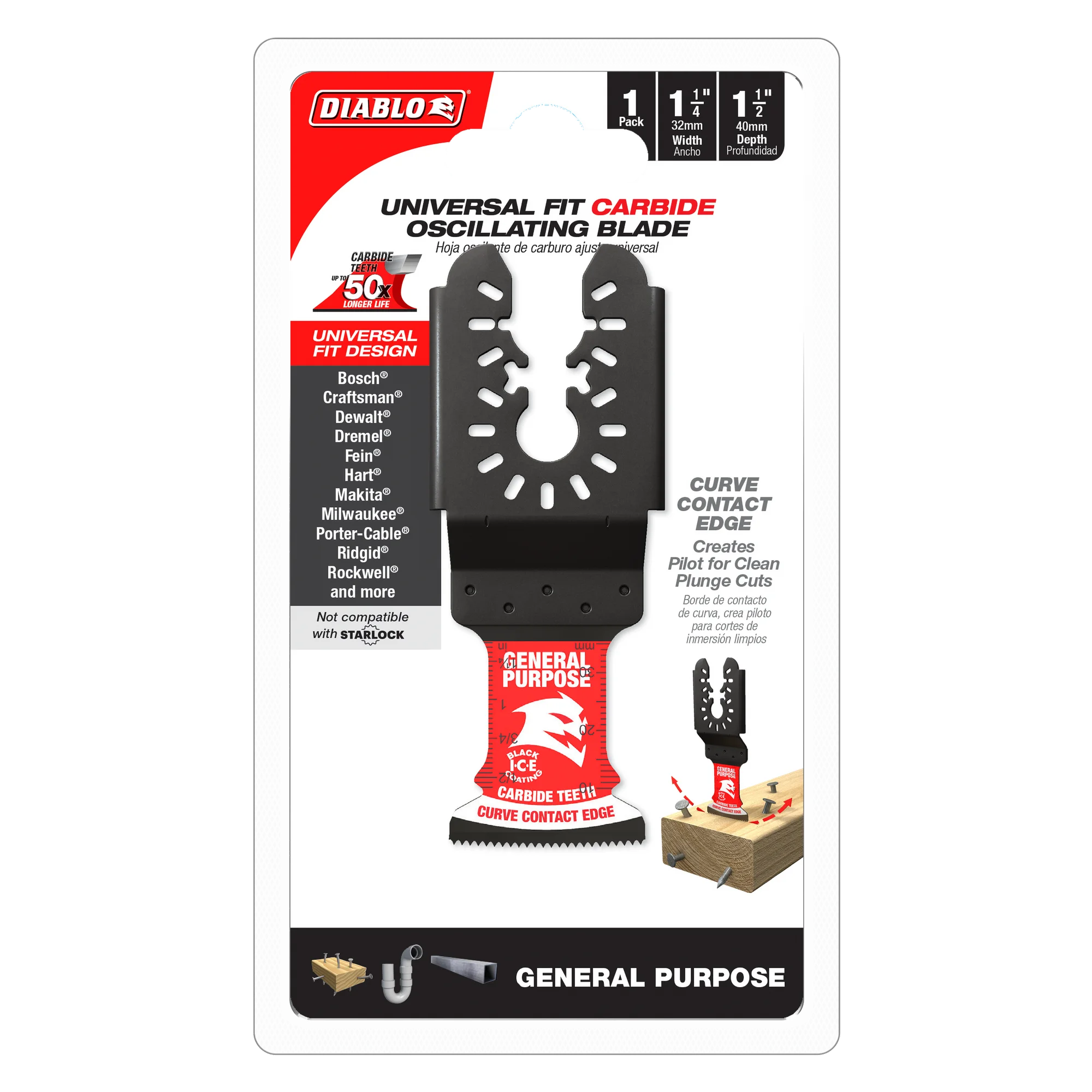 Diablo Tools DOU125CGP 1-1/4 in. Universal Fit Carbide Oscillating Blade for General Purpose Cuts - Edmondson Supply
