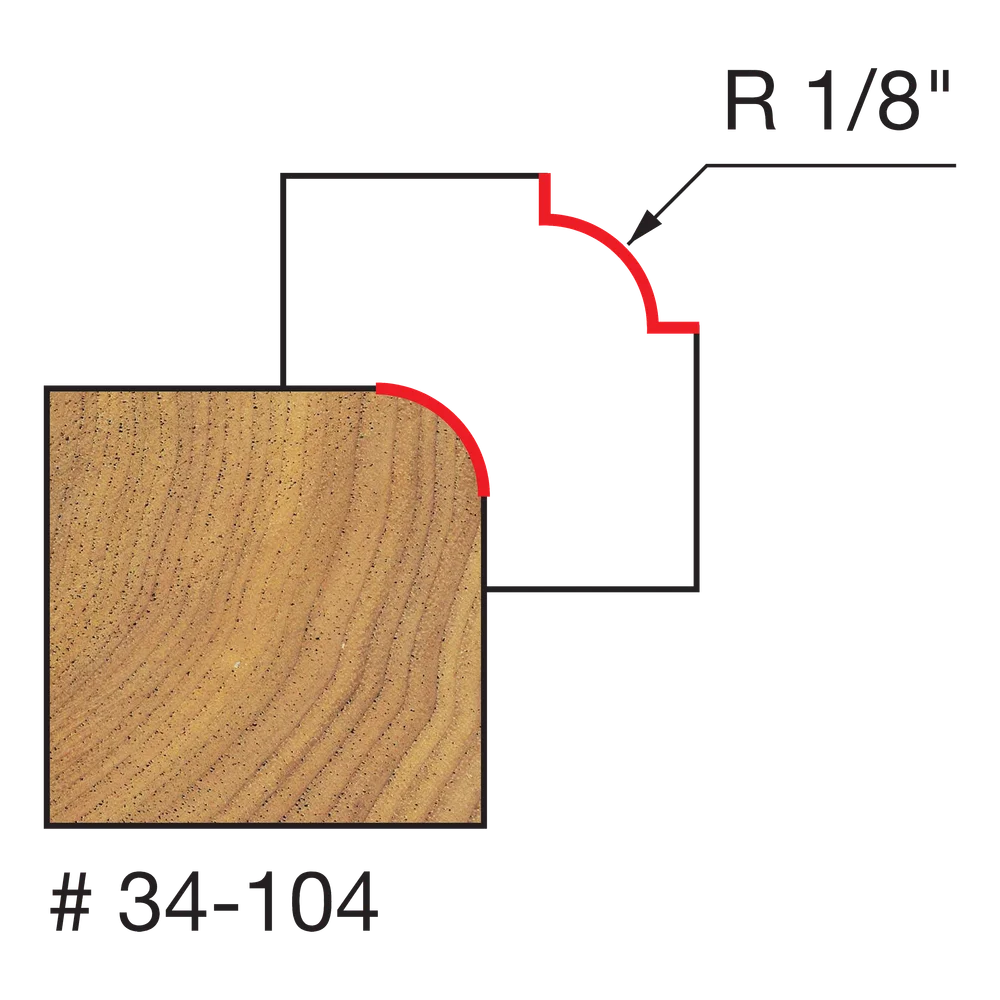 Freud 34-104 1/8" Radius Rounding Over Bit (Shank dia. 1/4") - Edmondson Supply