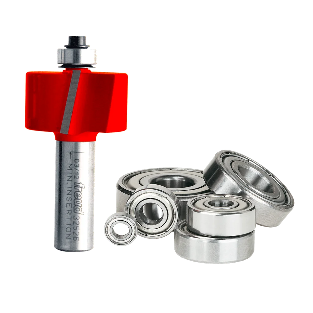 Freud 32-526 flush, 1/8", 1/4", 5/16", 3/8", 7/16", 1/2" Depth Rabbeting Bit with Bearings Set (Shank dia. 1/2") - Edmondson Supply