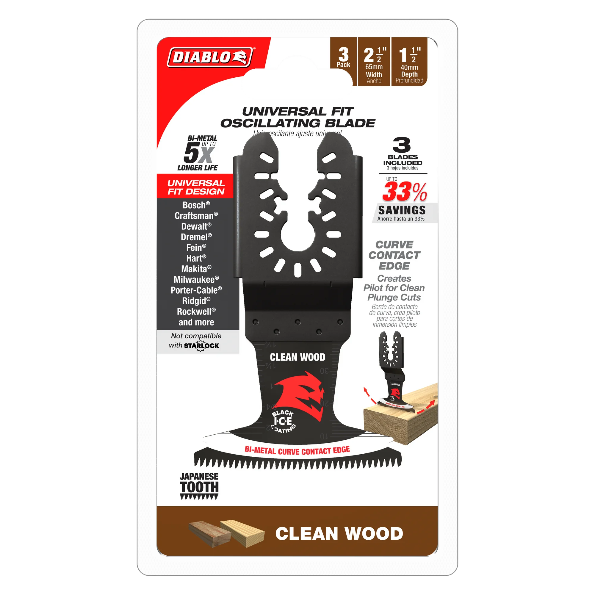 Diablo Tools DOU250JBW3 2-1/2 in. Universal Fit Bi-Metal Oscillating Blade for Clean Wood (3 pk) - Edmondson Supply