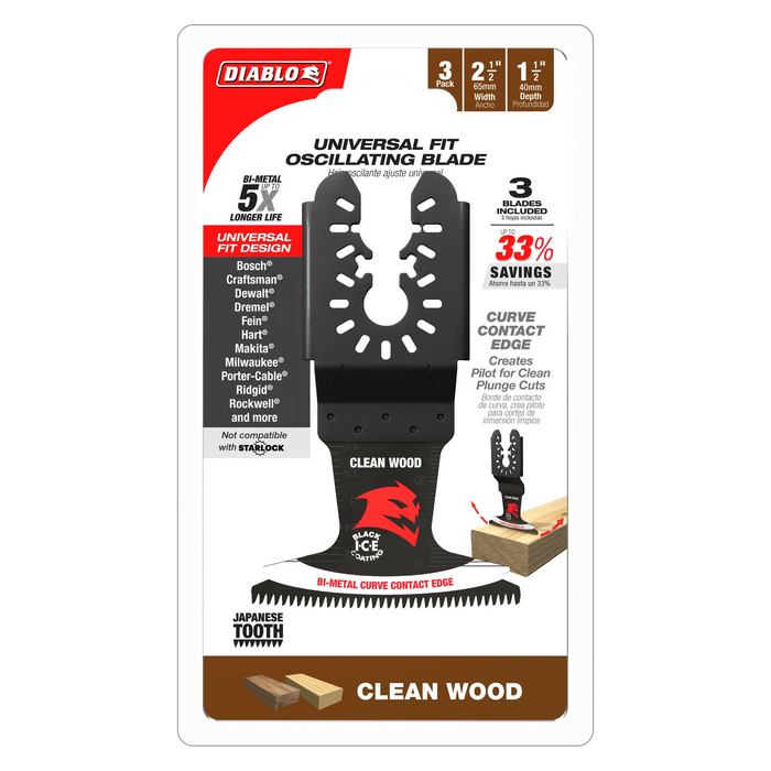 Diablo Tools DOU250JBW3 2-1/2 in. Universal Fit Bi-Metal Oscillating Blade for Clean Wood (3 pk)