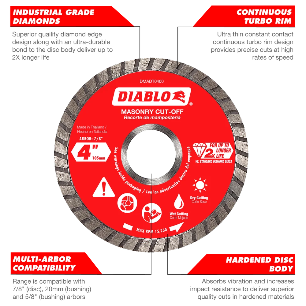 Diablo Tools DMADS0450 4-1/2 in. Diamond Segmented Cut-Off Discs for Masonry - Edmondson Supply