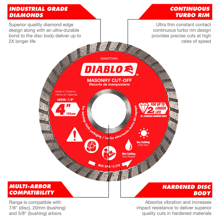 Diablo Tools DMADS0400 4" Diamond Segmented Masonry Cut-Off Blade - Edmondson Supply