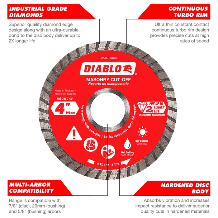 Diablo Tools DMADC0450 4-1/2 in. Diamond Continuous Rim Cut-Off Discs for Masonry