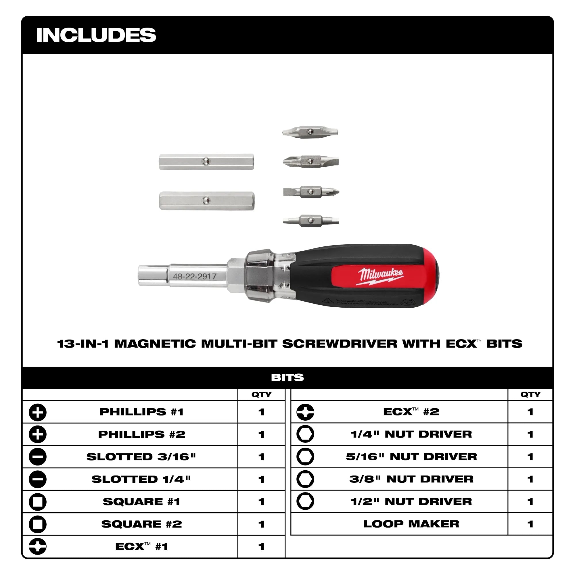Milwaukee 48-22-2917 13-in-1 Magnetic Multi-Bit Screwdriver - Edmondson Supply