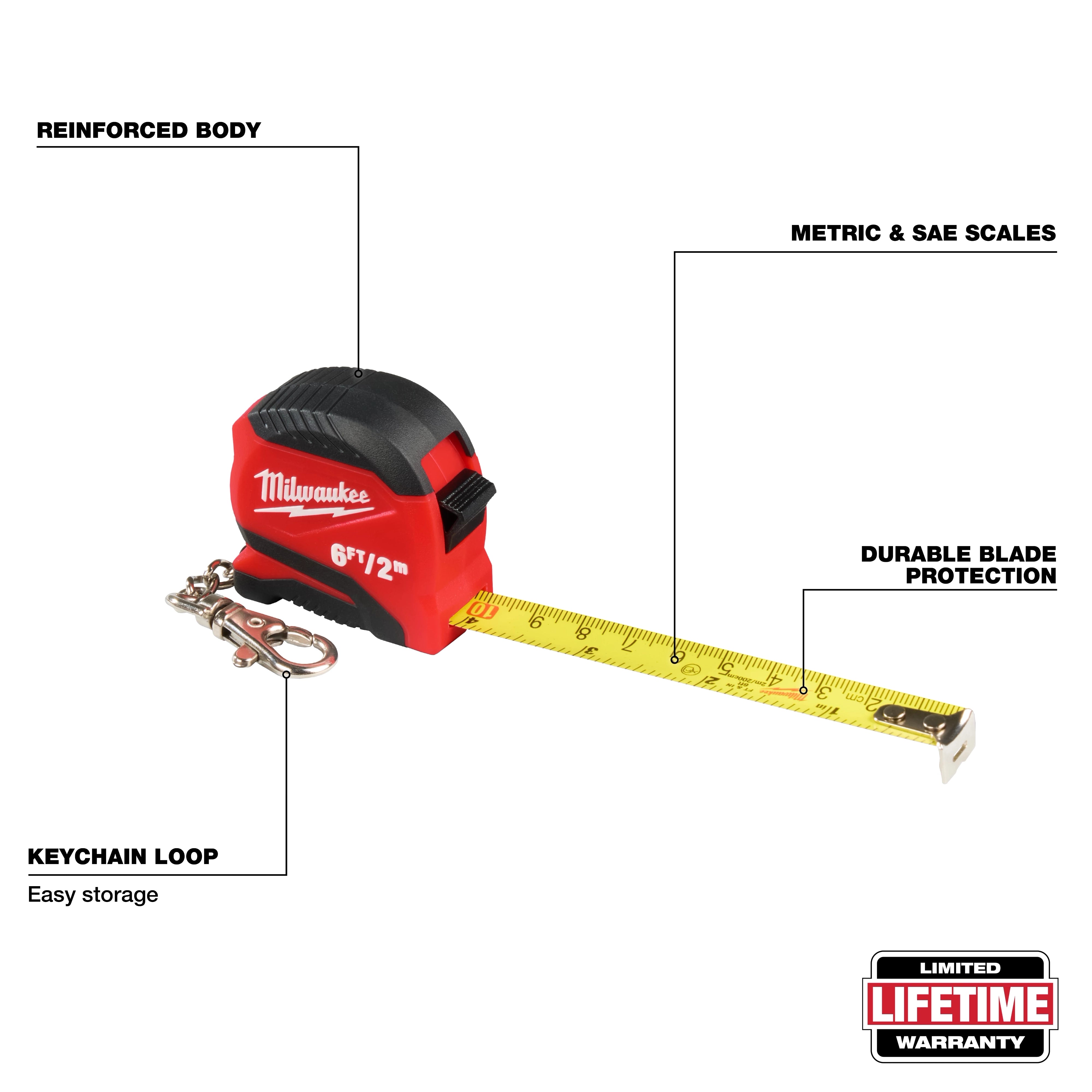 Milwaukee 48-22-1706 6ft/2m Keychain Tape Measure - Edmondson Supply
