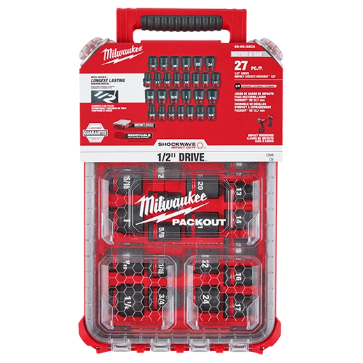 Milwaukee 49-66-6804 SHOCKWAVE Impact Duty™ Socket 1/2” Dr 27PC MM & SAE PACKOUT Set - Edmondson Supply