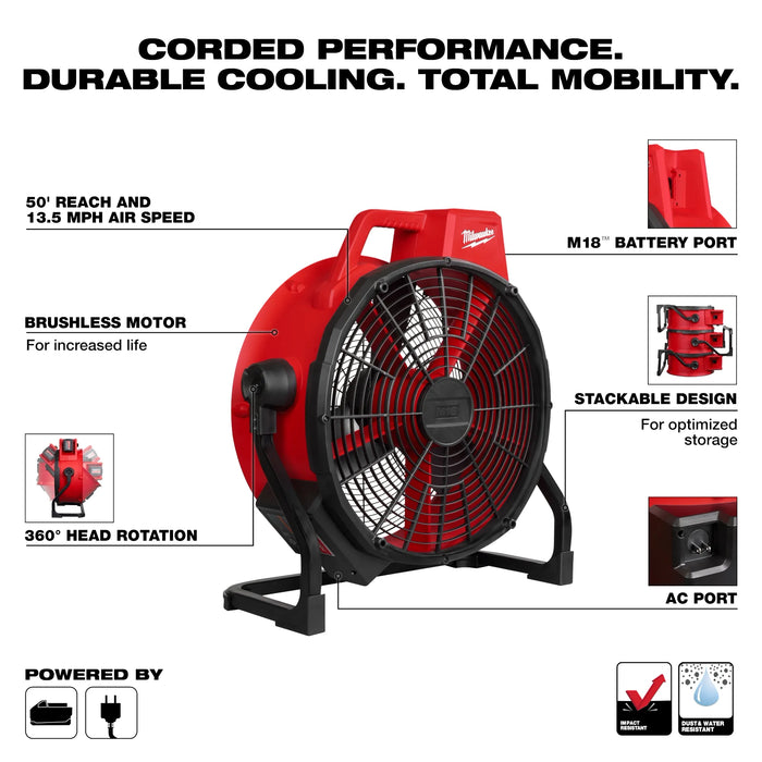Milwaukee 0821-20 M18™ Brushless 18" Fan - Edmondson Supply