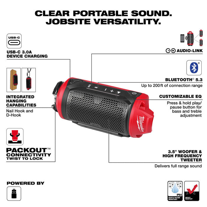 Milwaukee 2955-20 M12™ Bluetooth® Jobsite Speaker w/ PACKOUT™ Compatibility - Edmondson Supply