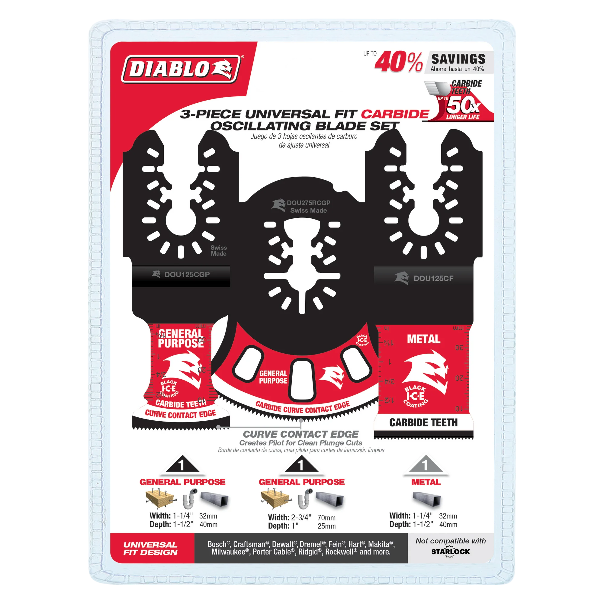 Diablo Tools DOU3CS 3 pc Universal Fit Carbide Oscillating Blade Set - Edmondson Supply