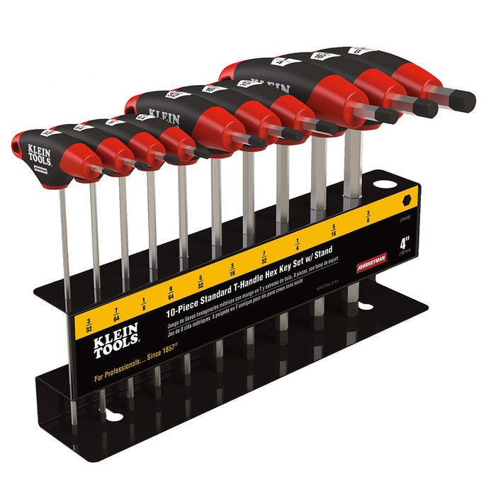 Klein Tools JTH410E Hex Key Set, SAE T-Handle, 4-Inch, with Stand, 10-Piece