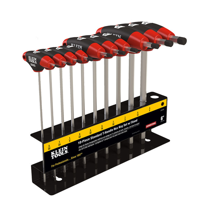 Klein Tools JTH610E Hex Key Set, SAE T-Handle, 6-Inch, with Stand, 10-Piece - Edmondson Supply