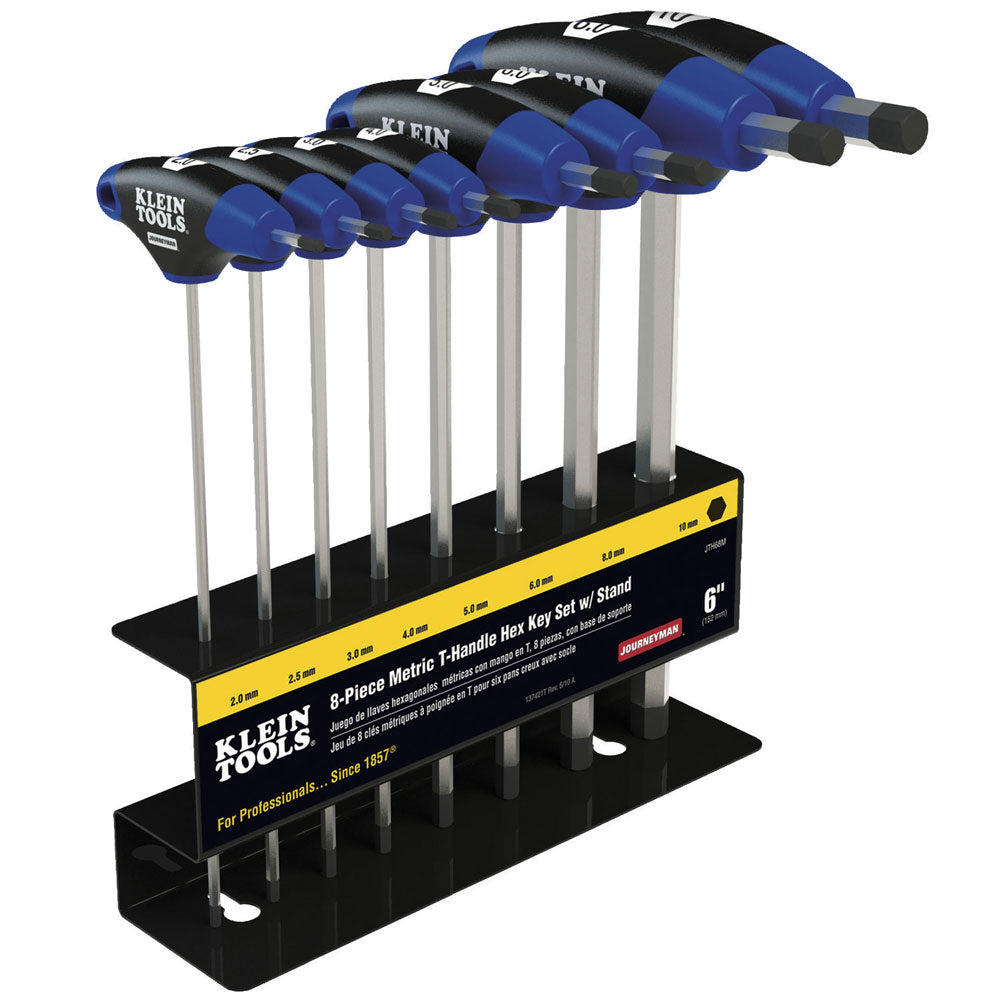 Klein Tools JTH68M Hex Key Set, Metric, Journeyman™ T-Handle, 6-Inch with Stand, 8-Piece - Edmondson Supply