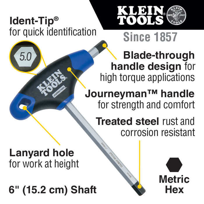Klein Tools JTH68M Hex Key Set, Metric, Journeyman™ T-Handle, 6-Inch with Stand, 8-Piece
