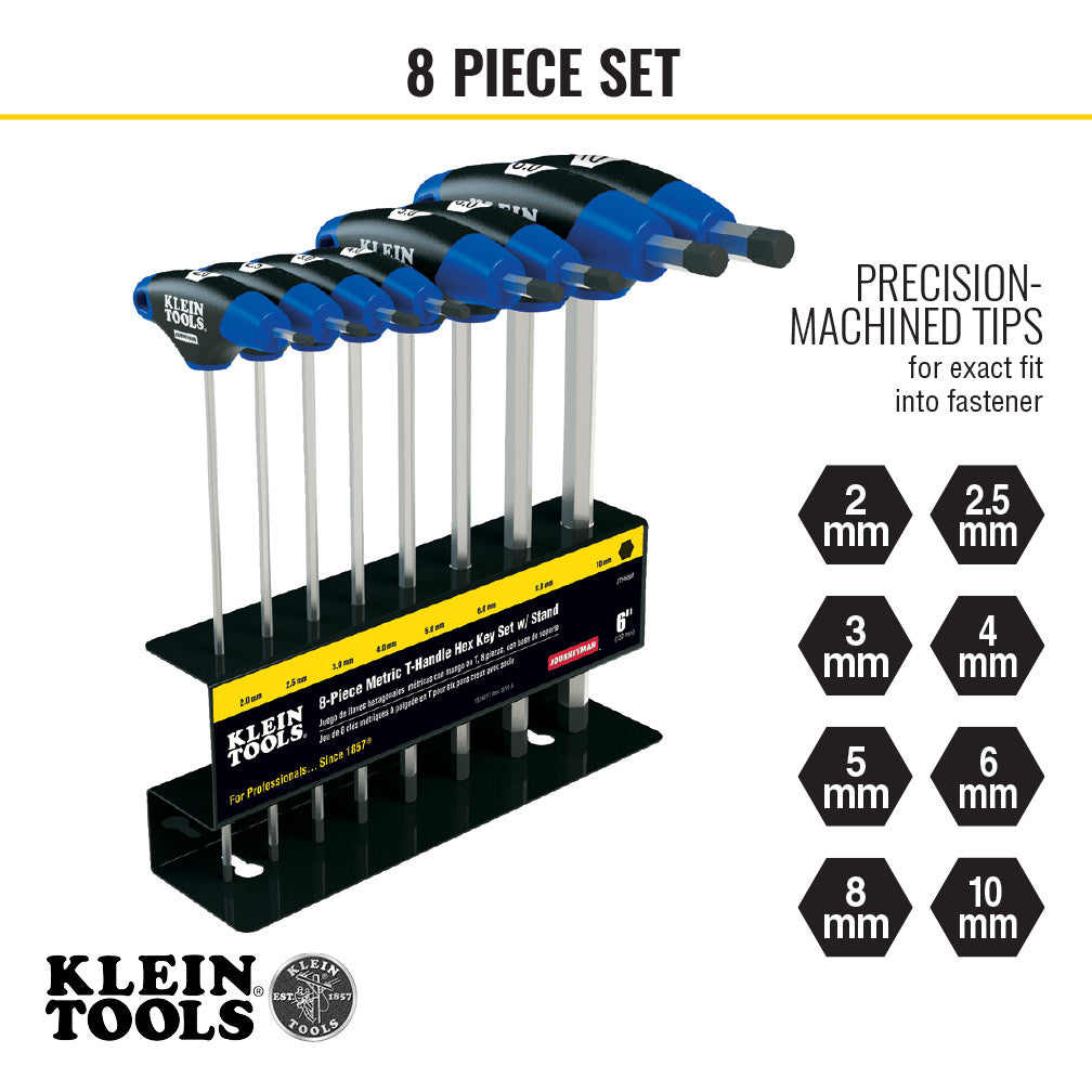 Klein Tools JTH68M Hex Key Set, Metric, Journeyman™ T-Handle, 6-Inch with Stand, 8-Piece - Edmondson Supply