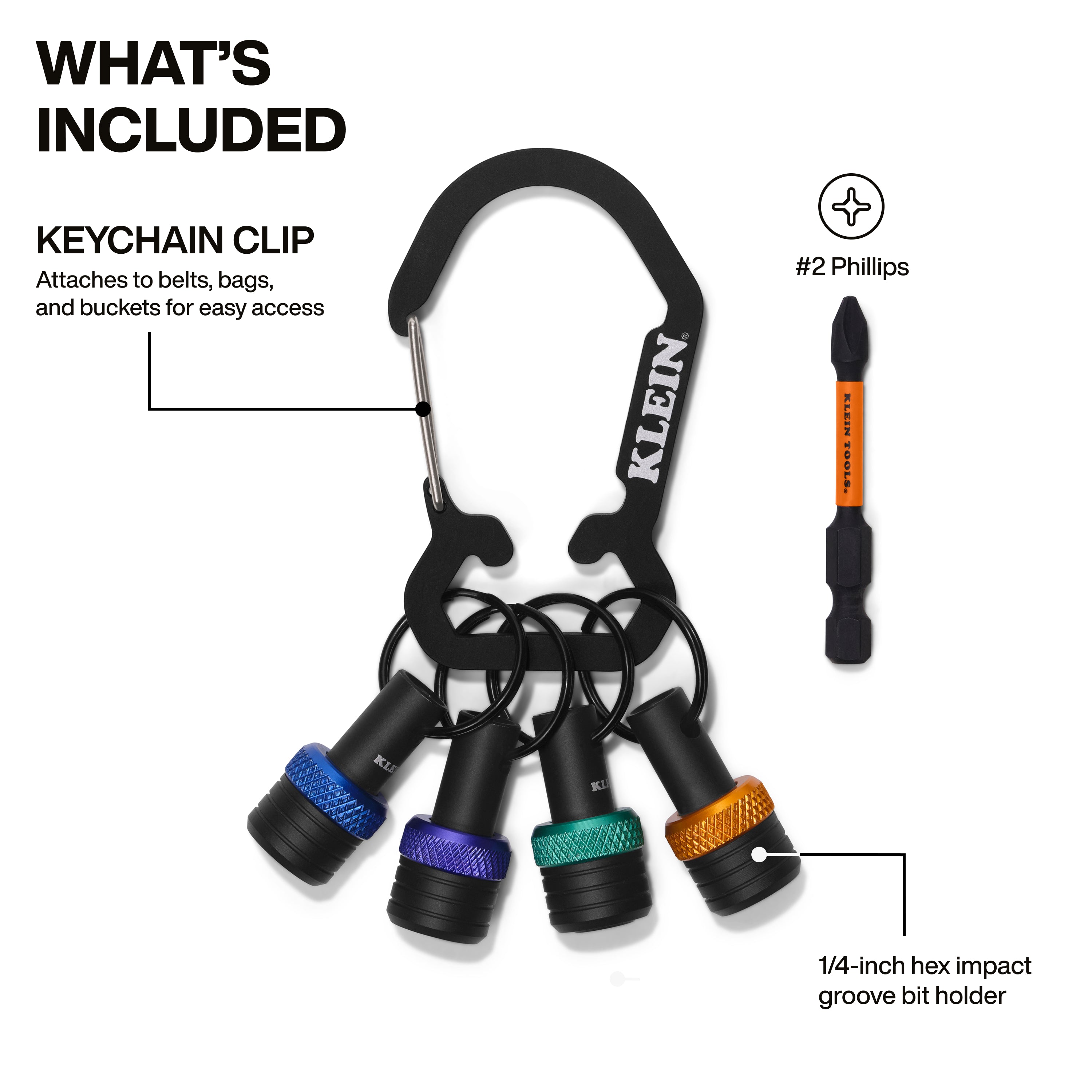 Klein Tools K33850 Bit Holder Keychain Set, 5-Piece - Edmondson Supply