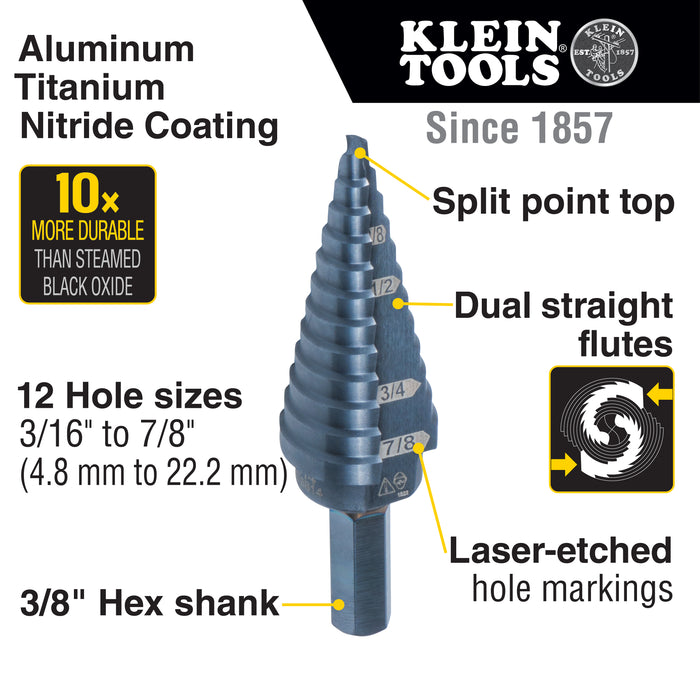 Klein Tools KTSBSPRO Premium Electrician's 3/8-Inch Hex Step Bit Set, 3 Piece - Edmondson Supply