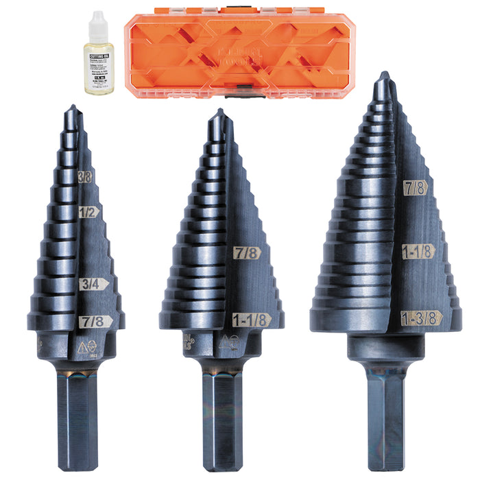 Klein Tools KTSBSPRO Premium Electrician's 3/8-Inch Hex Step Bit Set, 3 Piece - Edmondson Supply