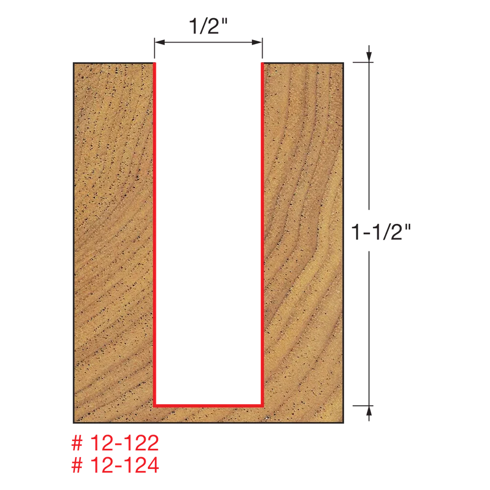 Freud 12-122 1/2" Double Flute Straight Bit (Carbide Height 1-1/2") - Edmondson Supply