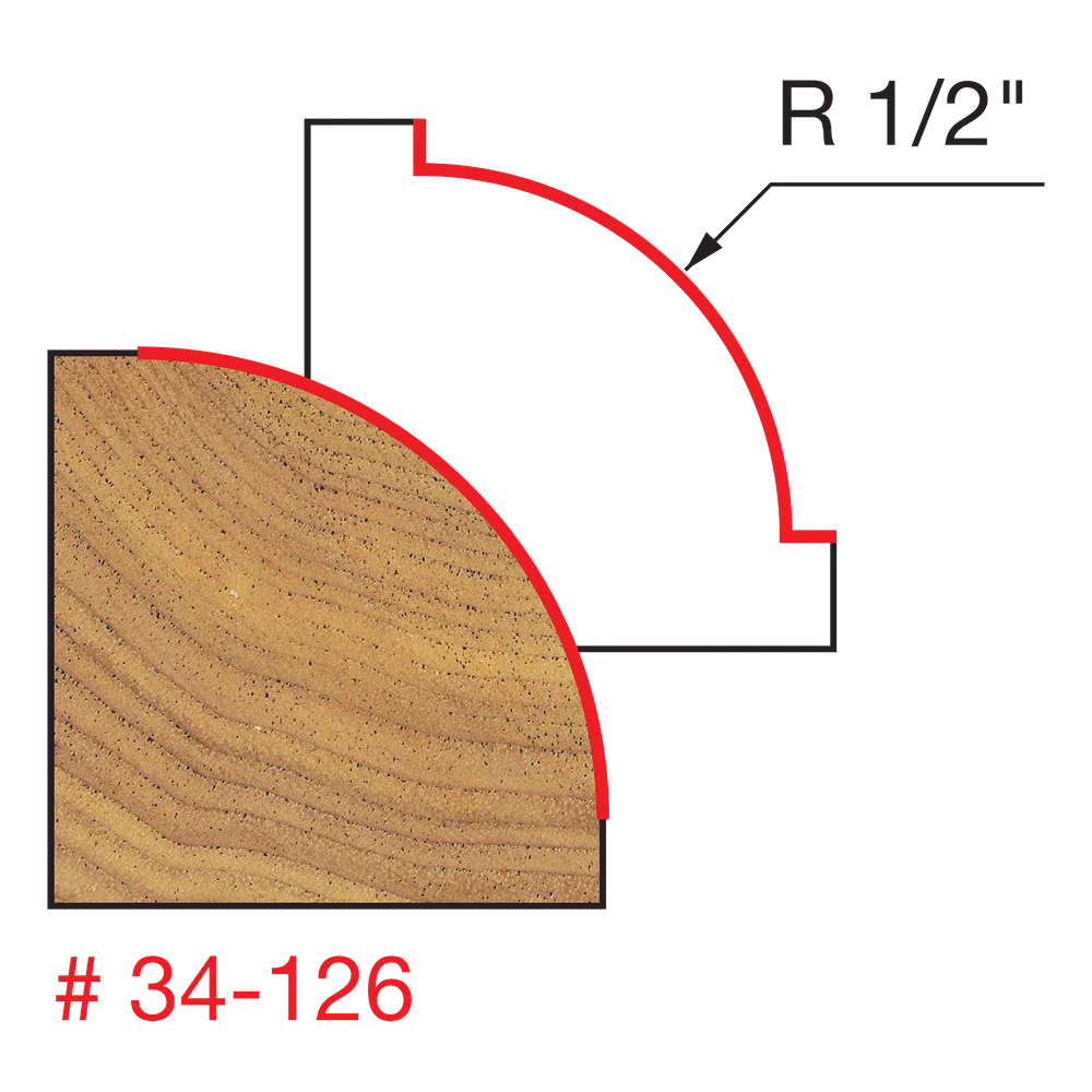 Freud 34-126 1/2" Radius Rounding Over Bit (Shank dia. 1/2") - Edmondson Supply