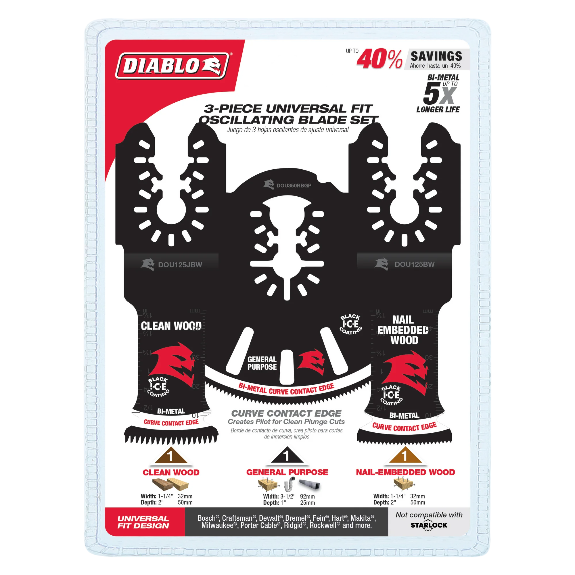 Diablo Tools DOU3BS 3 pc Universal Fit Bi-Metal Oscillating Blade Set - Edmondson Supply