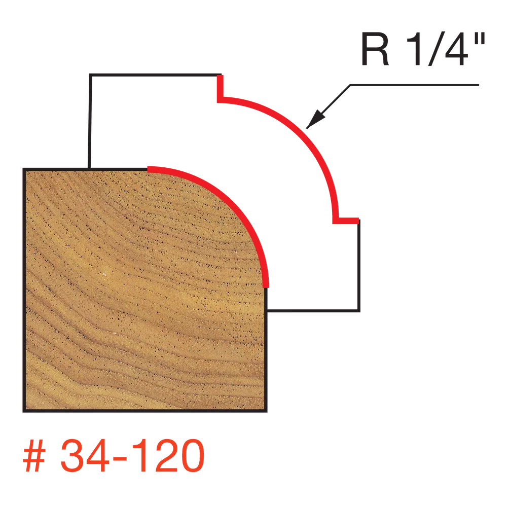 Freud 34-120 1/4" Radius Rounding Over Bit (Shank Dia. 1/2") - Edmondson Supply