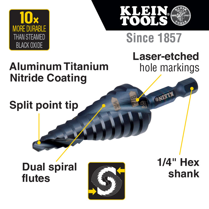 Klein Tools QRST3PC Premium All Purpose Quick Release Step Bit Kit, 3 Piece - Edmondson Supply