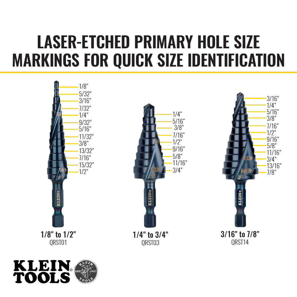 Klein Tools QRST3PC Premium All Purpose Quick Release Step Bit Kit, 3 Piece - Edmondson Supply