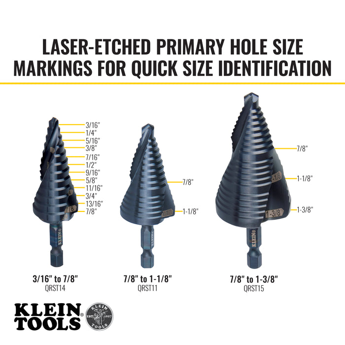 Klein Tools QRSTSPRO Premium Electrician's Quick Release Step Bit Set, 3 Piece - Edmondson Supply