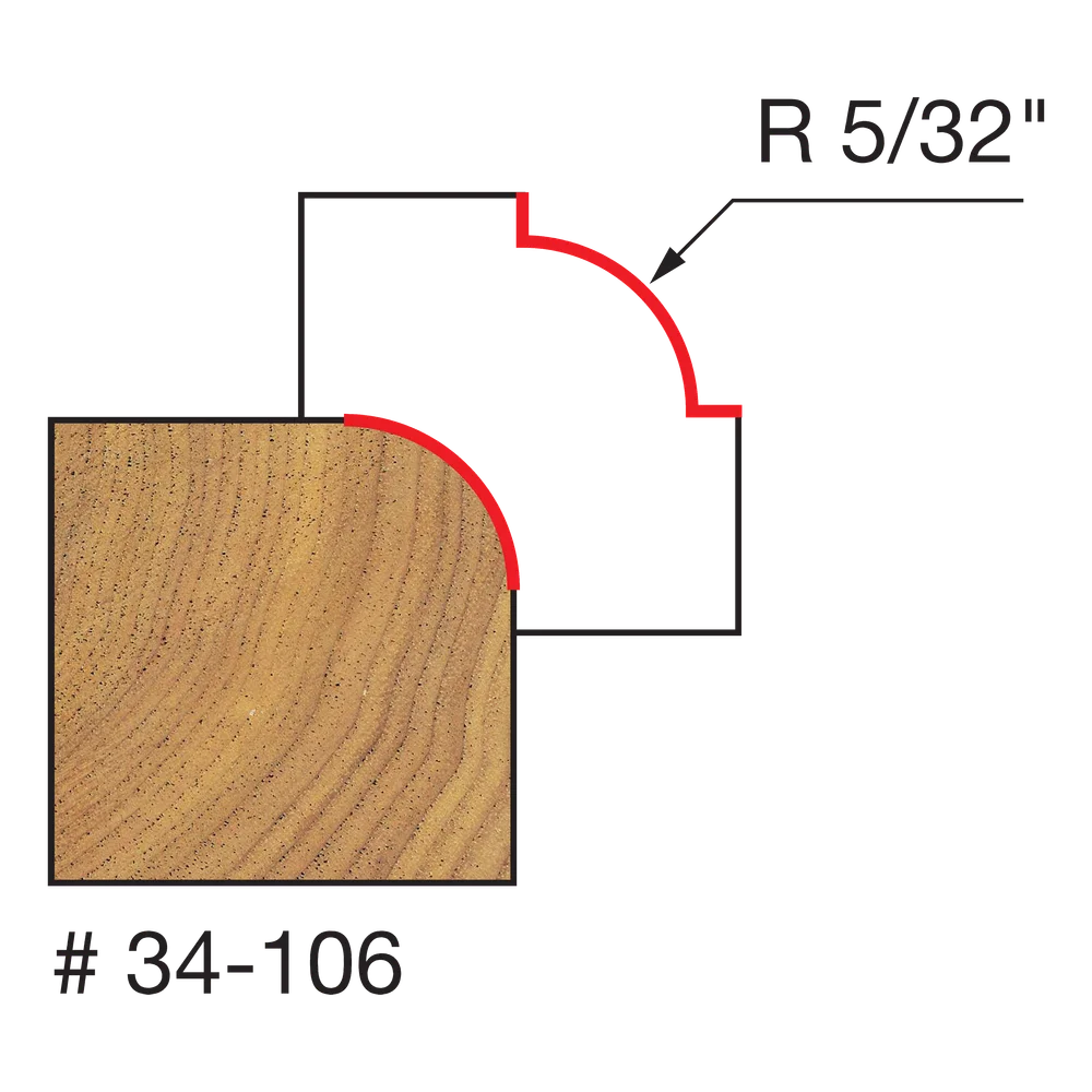 Freud 34-106 5/32" Radius Rounding Over Bit (Shank dia. 1/4") - Edmondson Supply