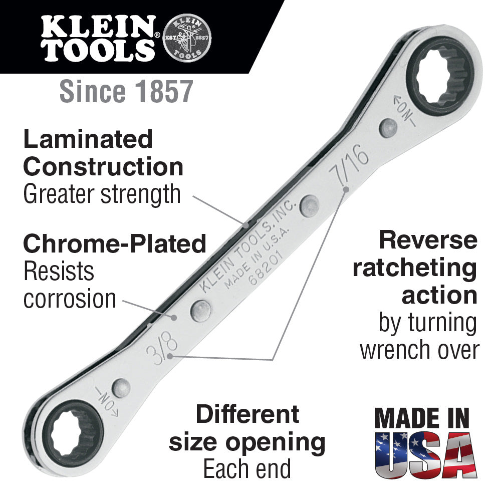 Klein Tools 68222 Ratcheting Box Wrench Set, 7-Piece - Edmondson Supply