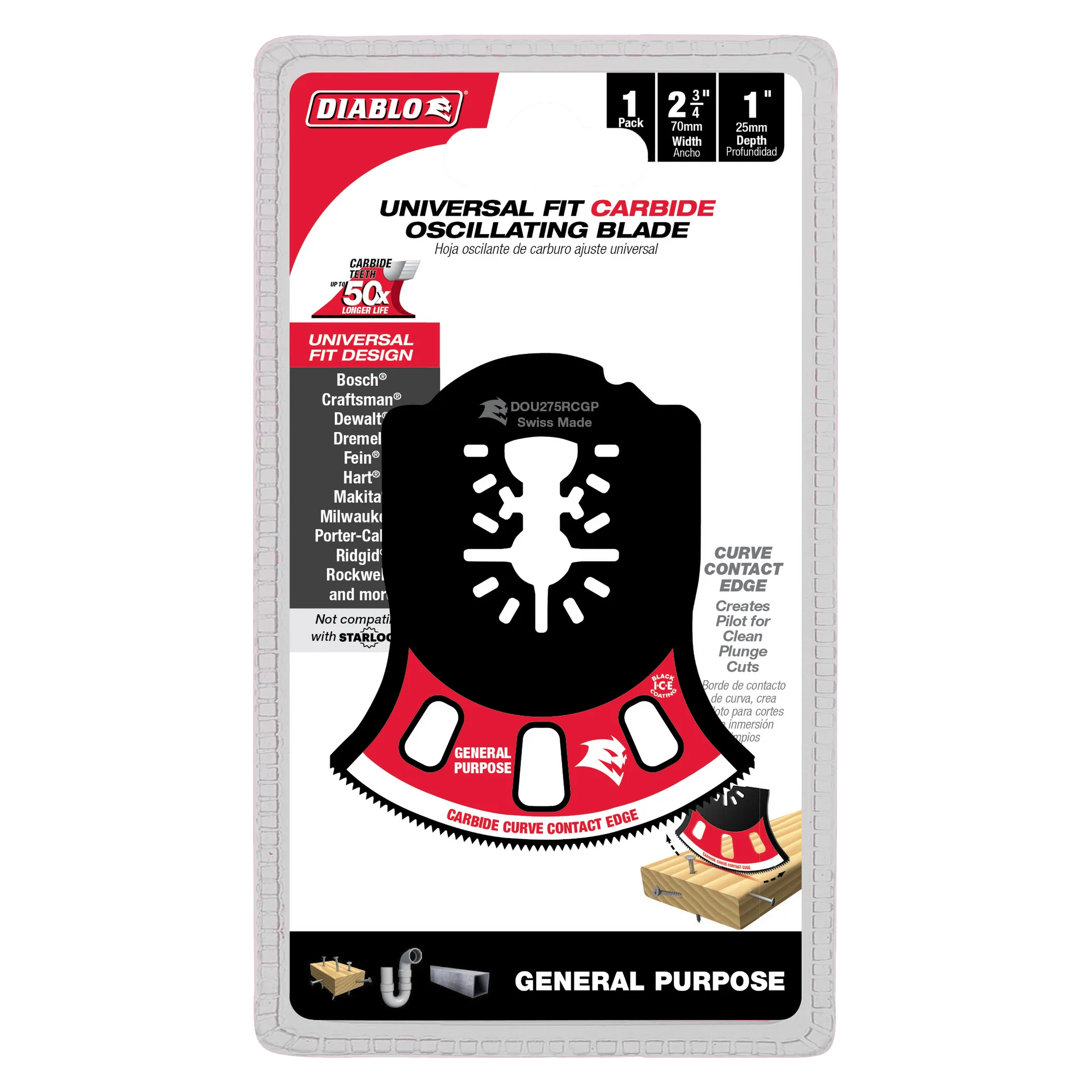 Diablo Tools DOU275RCGP 2-3/4 in. Universal Fit Carbide Oscillating Blade for General Purpose Cuts - Edmondson Supply