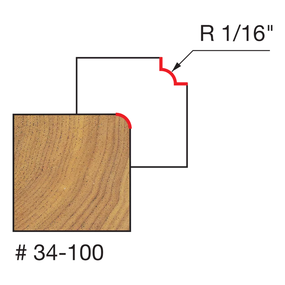 Freud 34-100 1/16" Radius Rounding Over Bit (Shank dia. 1/4") - Edmondson Supply
