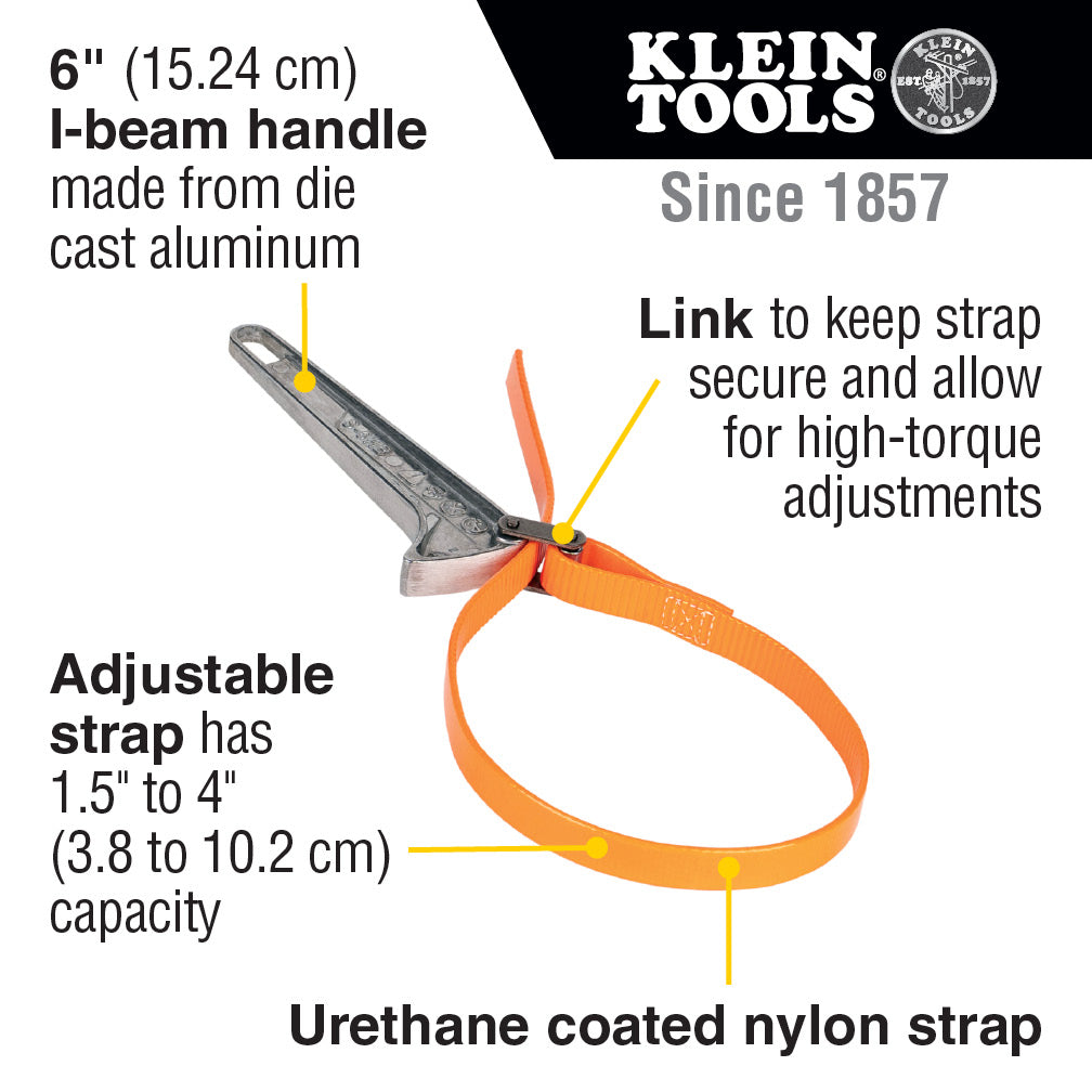 Klein Tools S6HB Grip-It™ Strap Wrench, 1-1/2 to 4-Inch, 6-Inch Handle - Edmondson Supply