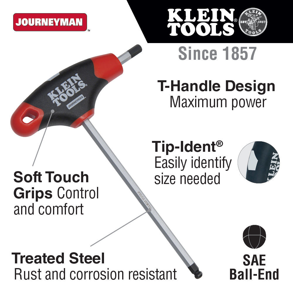 Klein Tools JTH6E09BE 9/64-Inch Ball-End Hex Key, Journeyman™ T-Handle, 6-Inch - Edmondson Supply