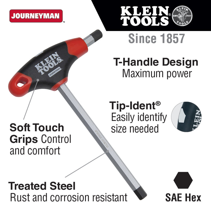 Klein Tools JTH9E06 3/32-Inch Hex Key, Journeyman™ T-Handle, 9-Inch