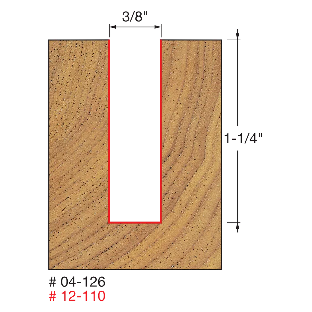 Freud 12-110 3/8" Double Flute Straight Bit (Carbide Height 1-1/4") - Edmondson Supply