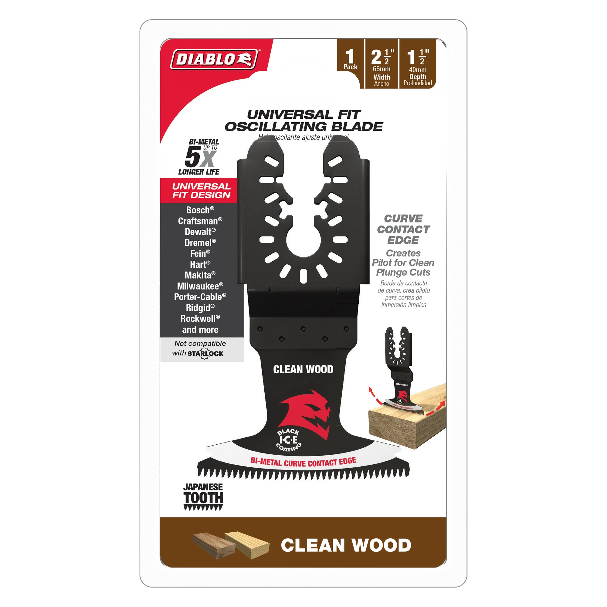 Diablo Tools DOU250JBW 2-1/2 in. Universal Fit Bi-Metal Oscillating Blade for Clean Wood - Edmondson Supply