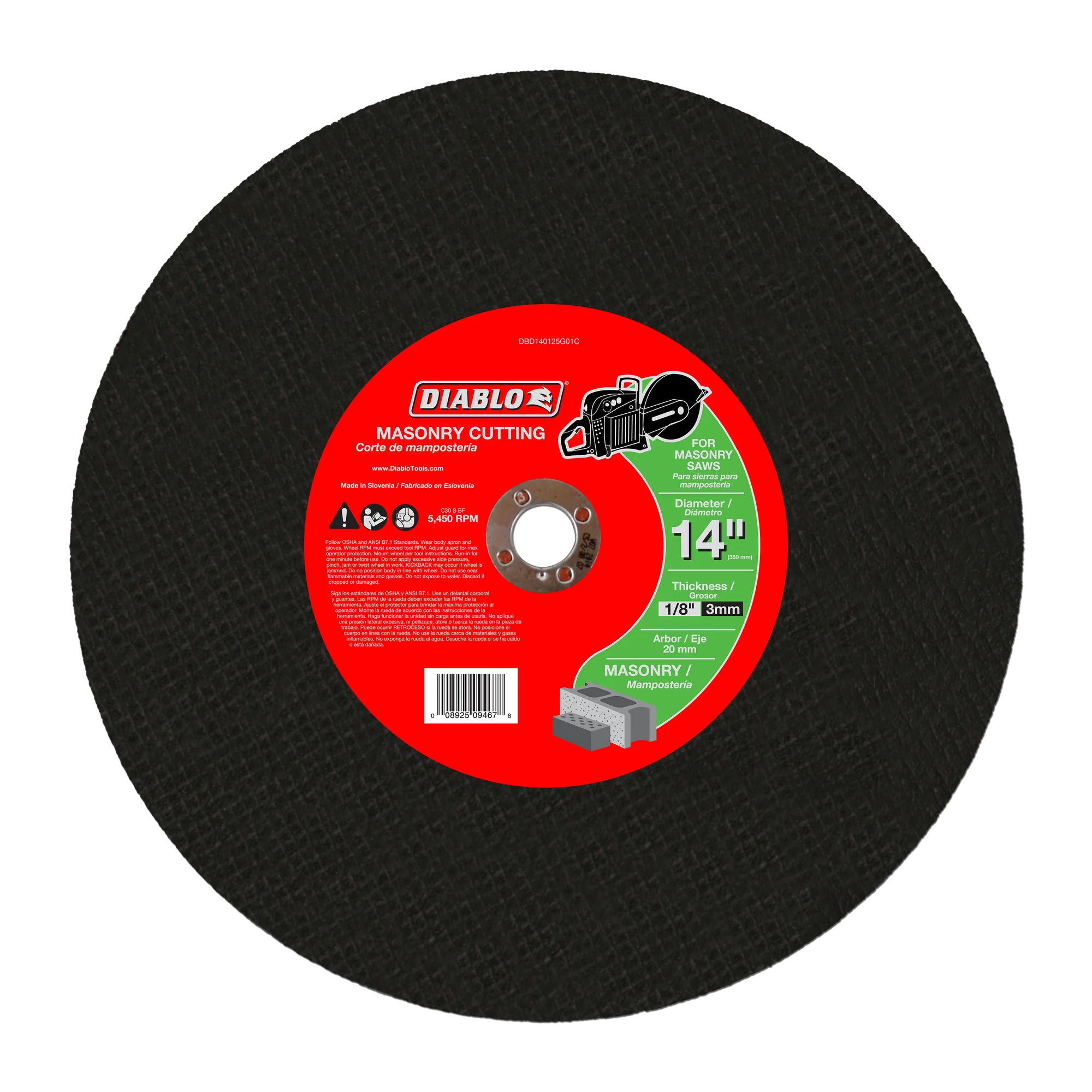 Diablo Tools DBD140125G01C 14 in. Masonry High Speed Cut Off Disc 20mm - Edmondson Supply