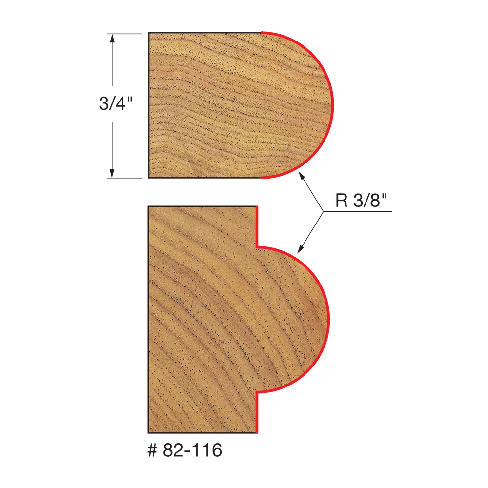 Freud 82-116 3/8" Radius Half Round Bit (Shank Diameter: 1/2") - Edmondson Supply