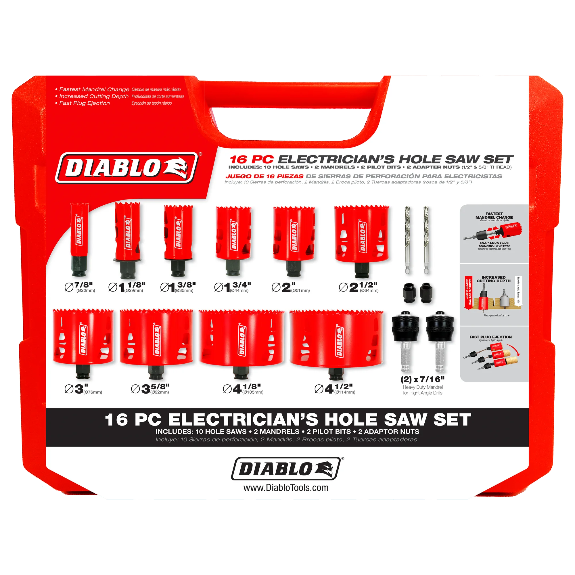Diablo Tools DHS16SEL 16 pc Bi‑Metal Hole Saw Set for Electricians - Edmondson Supply