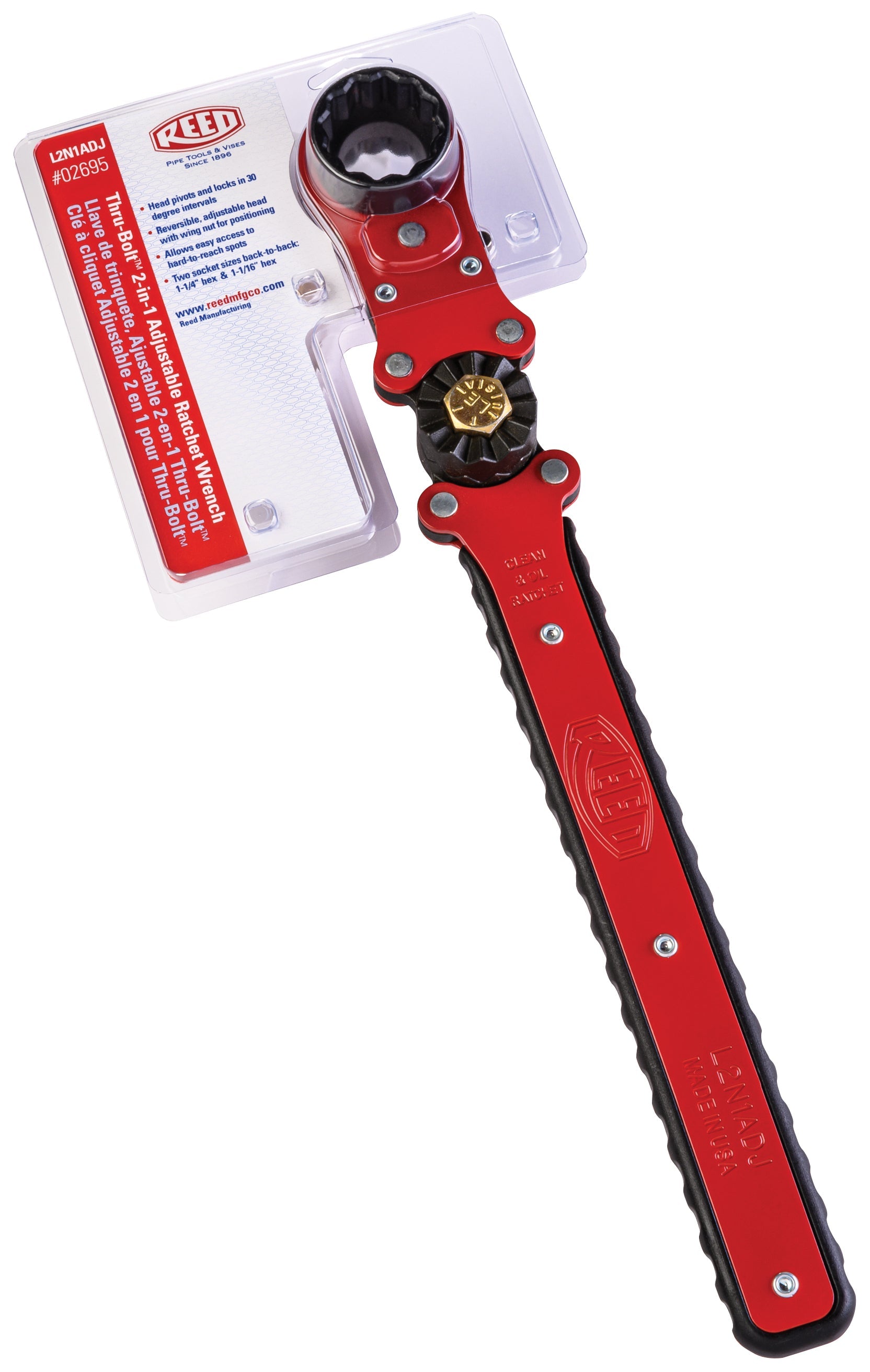 Reed Mfg L2N1ADJ Thru-Bolt™ 2-in-1 Dual Socket Adjustable Ratchet Wrench - Edmondson Supply