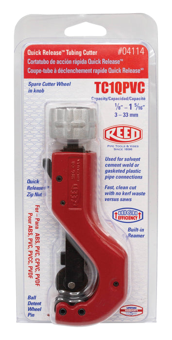 Reed Mfg TC1QPVC Quick Release™ Tubing Cutter for Plastic; 1/8" - 1-5/16" ABS, CPVC, PVC Sch. 40 - Edmondson Supply