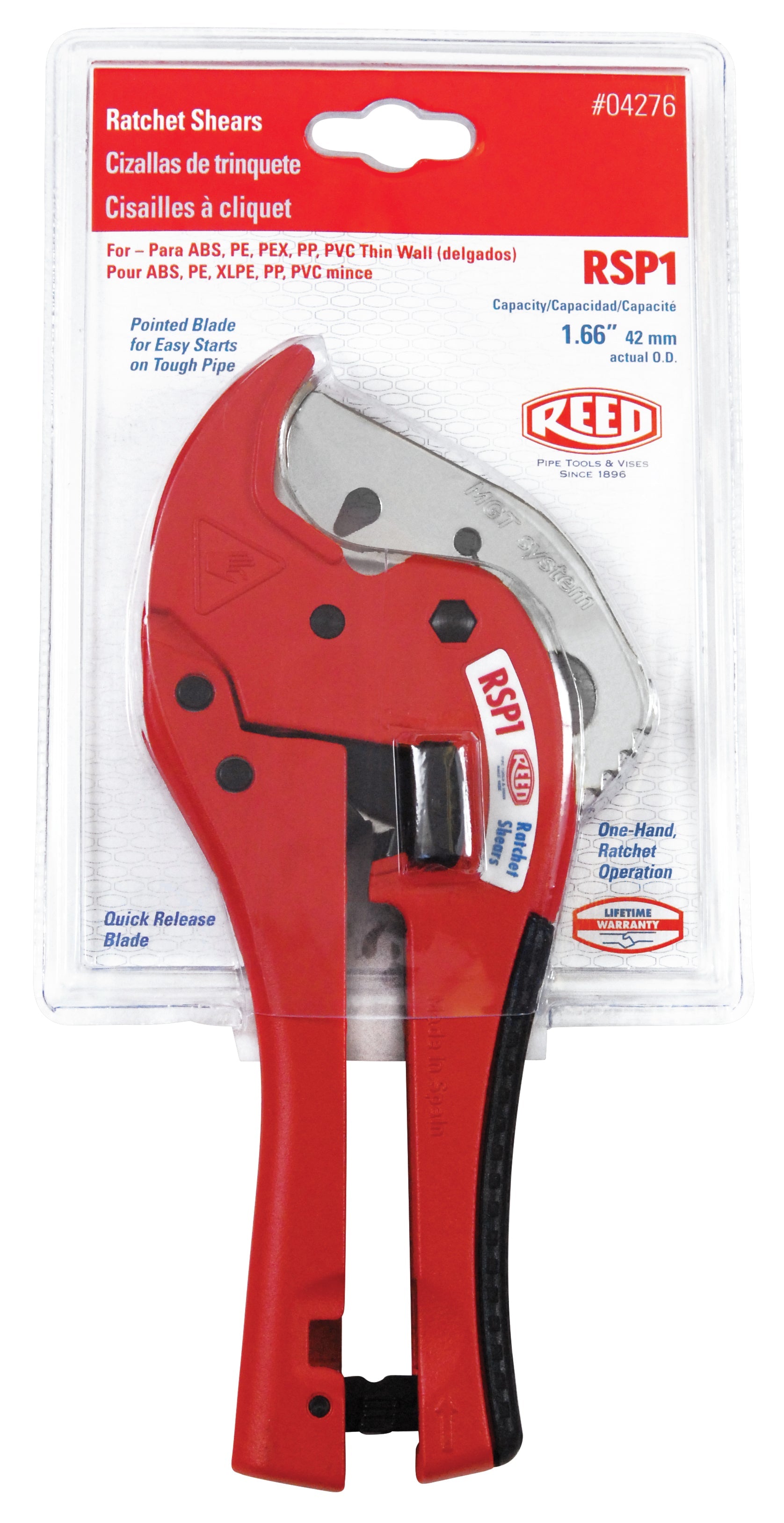 Reed Mfg RSP1 Ratchet Shears - 1-1/4" IPS, Pointed Blade - Edmondson Supply